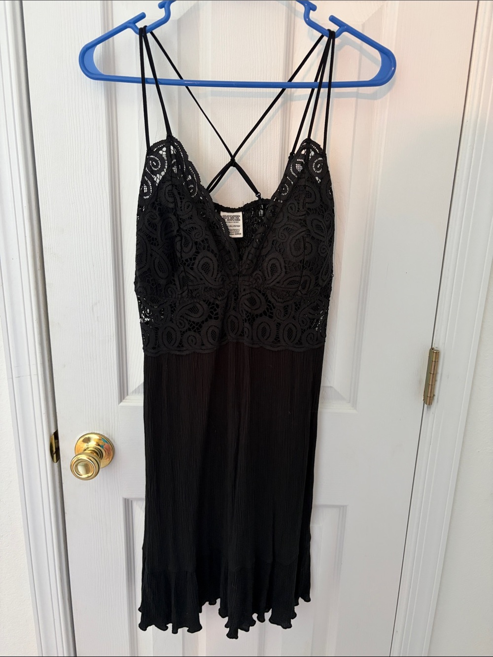 PINK Victoria's Secret Black Lace Bodice Strappy Mini Dress